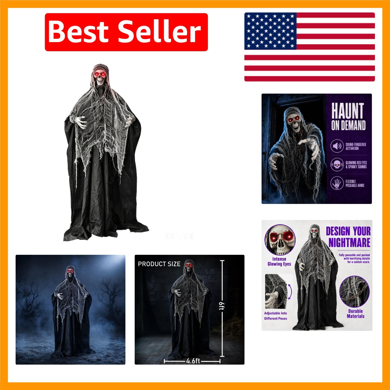 Life-Sized 6ft Inflatable Skeleton Ghost - Sound and Movement for Haunting Fun