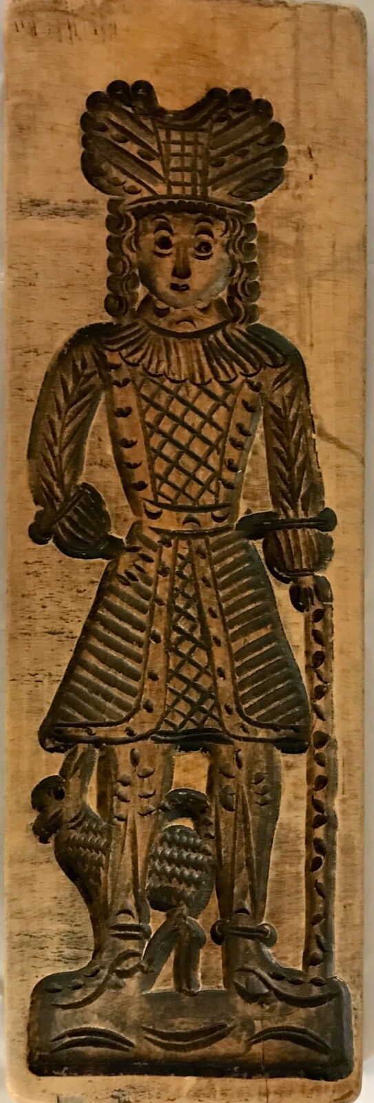 Antiq. \'Wooden Speculaas Cookie Mold\'. Dutch Man in traditional costume.24” x 8\
