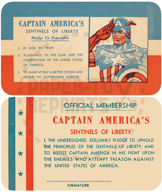 CAPTAIN AMERICA'S SENTINELS OF LIBERTY MEMBERSHIP CARD #1 - VINTAGE REPRINT