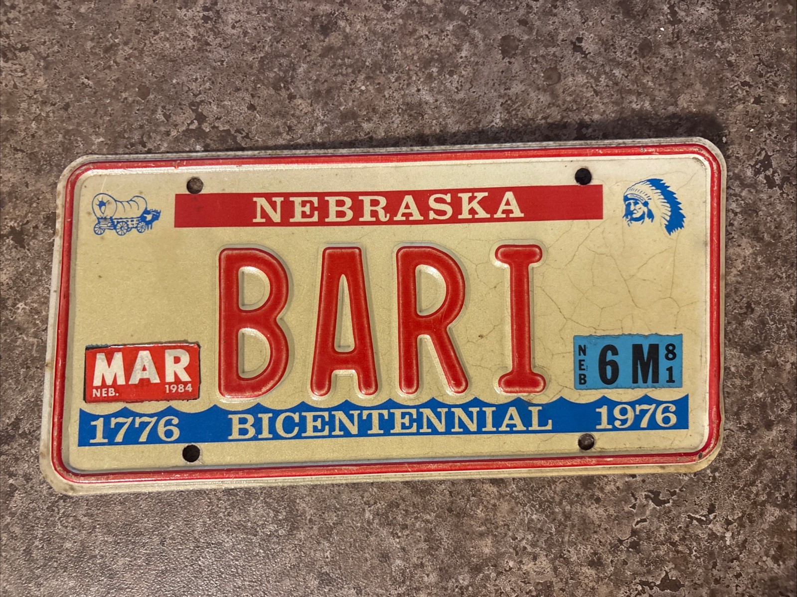1984 Nebraska License Plate Vanity Bicentennial # BARI