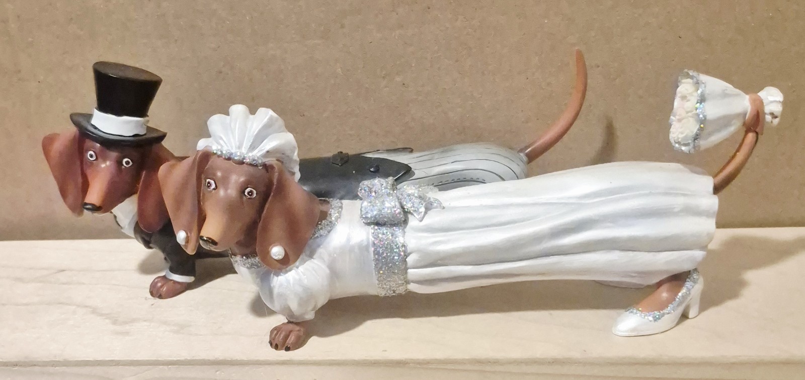 VTG Westland Hot Diggity Dog Dachshund Wedding Bride & Groom Figurine Set 7 Inch