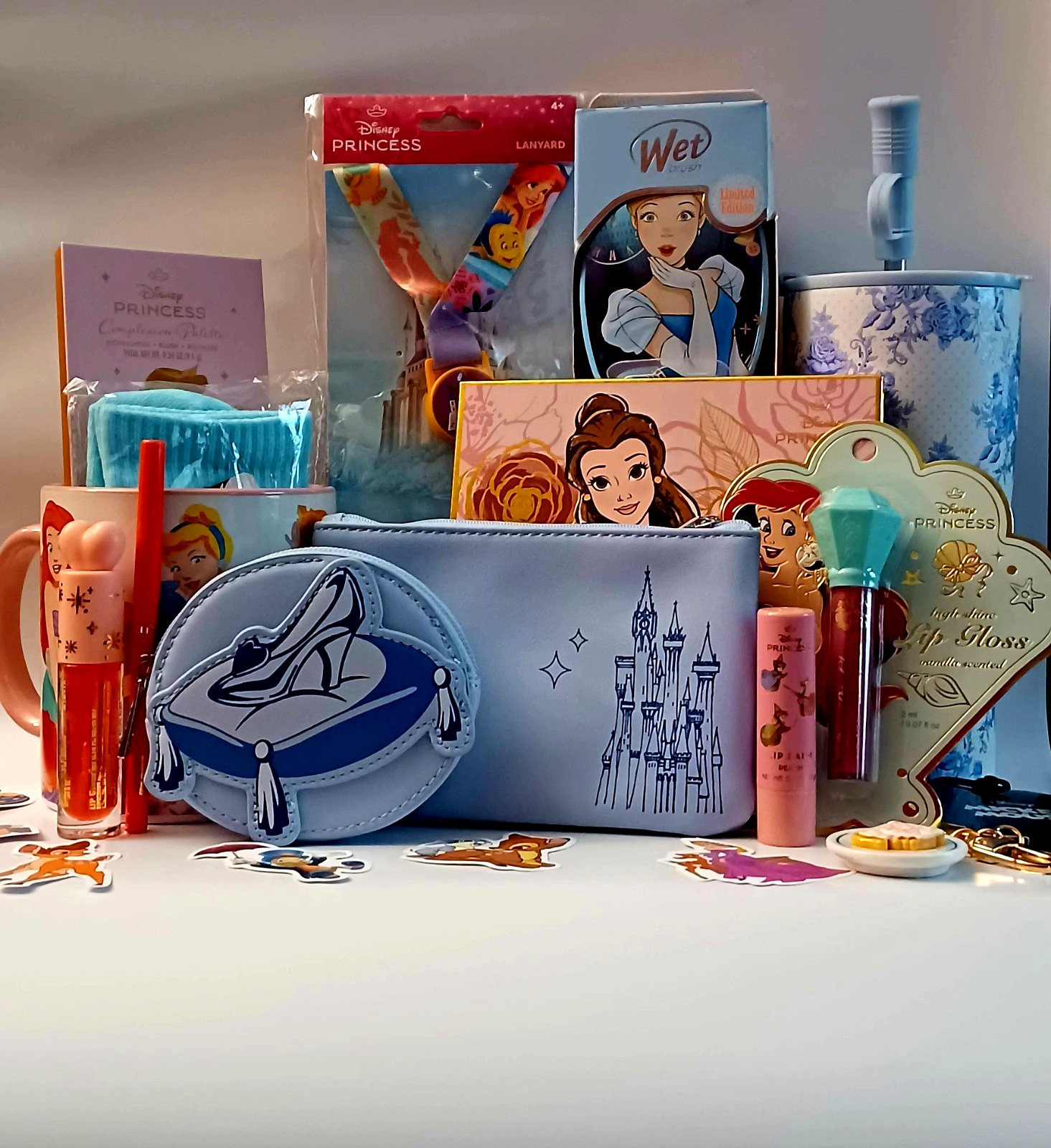 Disney Princess Gift Set Lot W/Tumbler: Mug, Lanyard, Makeup, Pouch + more