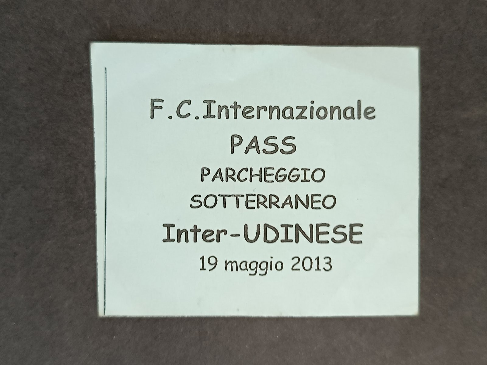 Inter Udinese Parking Pass 19 May 2013