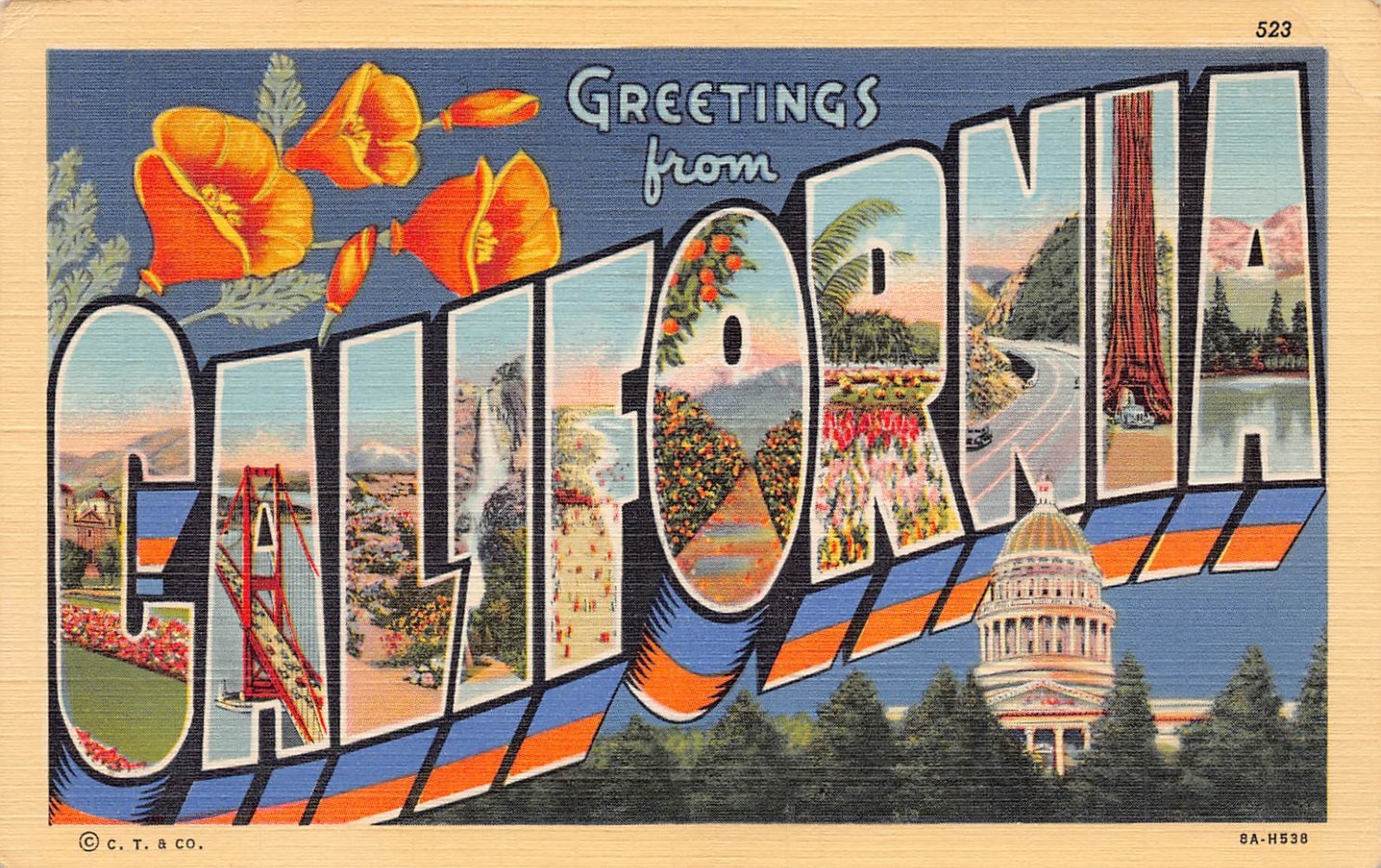 1942 California Greetings From Large Letter 8A-H538 Linen Postcard