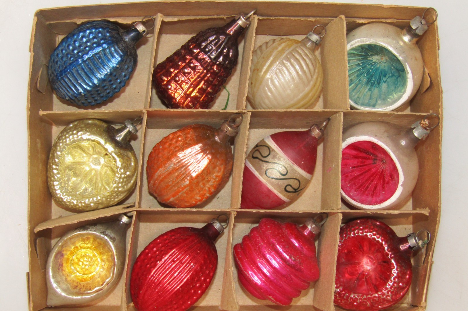 Lot VTG Glass Feather Tree Assorted Indent BALL DROP Christmas Ornaments Germany