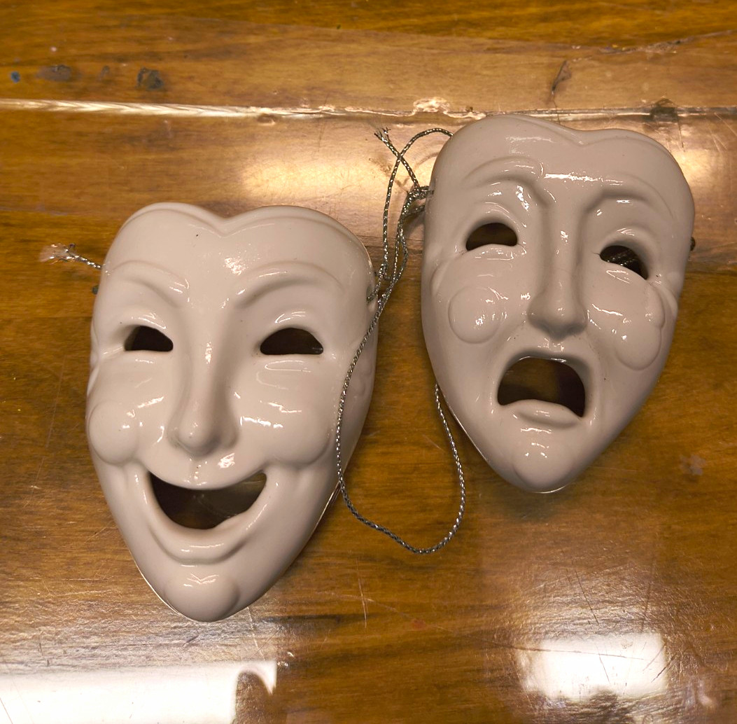 Kurt S. Adler Hand Painted White Ceramic Theater Mask Set, 2-Pack 1984