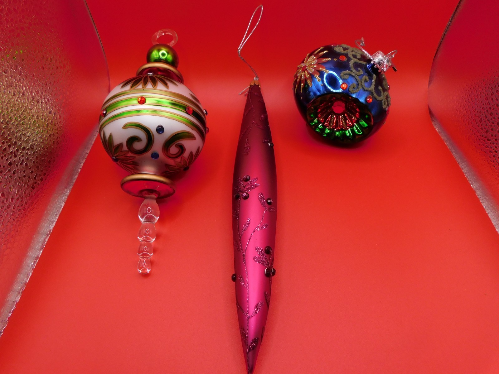 Mercury Blown Glass Christmas Ornaments Vintage 3pcs.