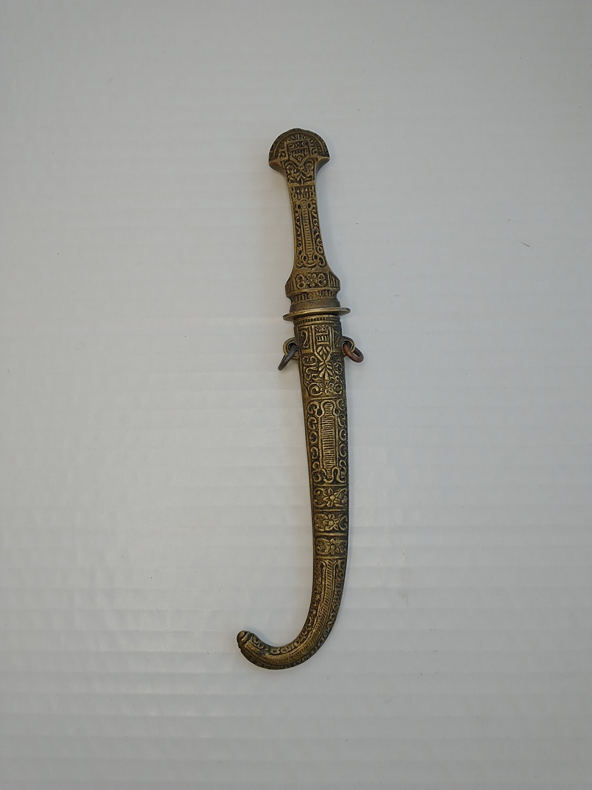 Vintage Antique Turkish / Arabic Brass Dagger Carved Sheath Letter Opener