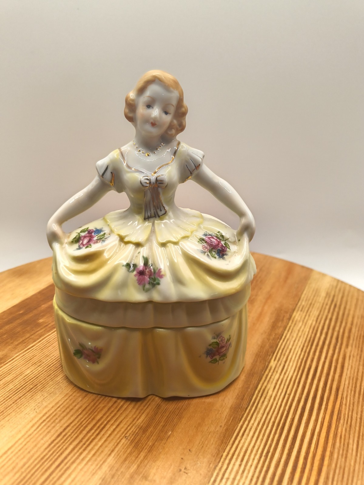 Vtg Lefton Porcelain Southern Belle Powder Jar Trinket Box 3-Pc Tray Empire...