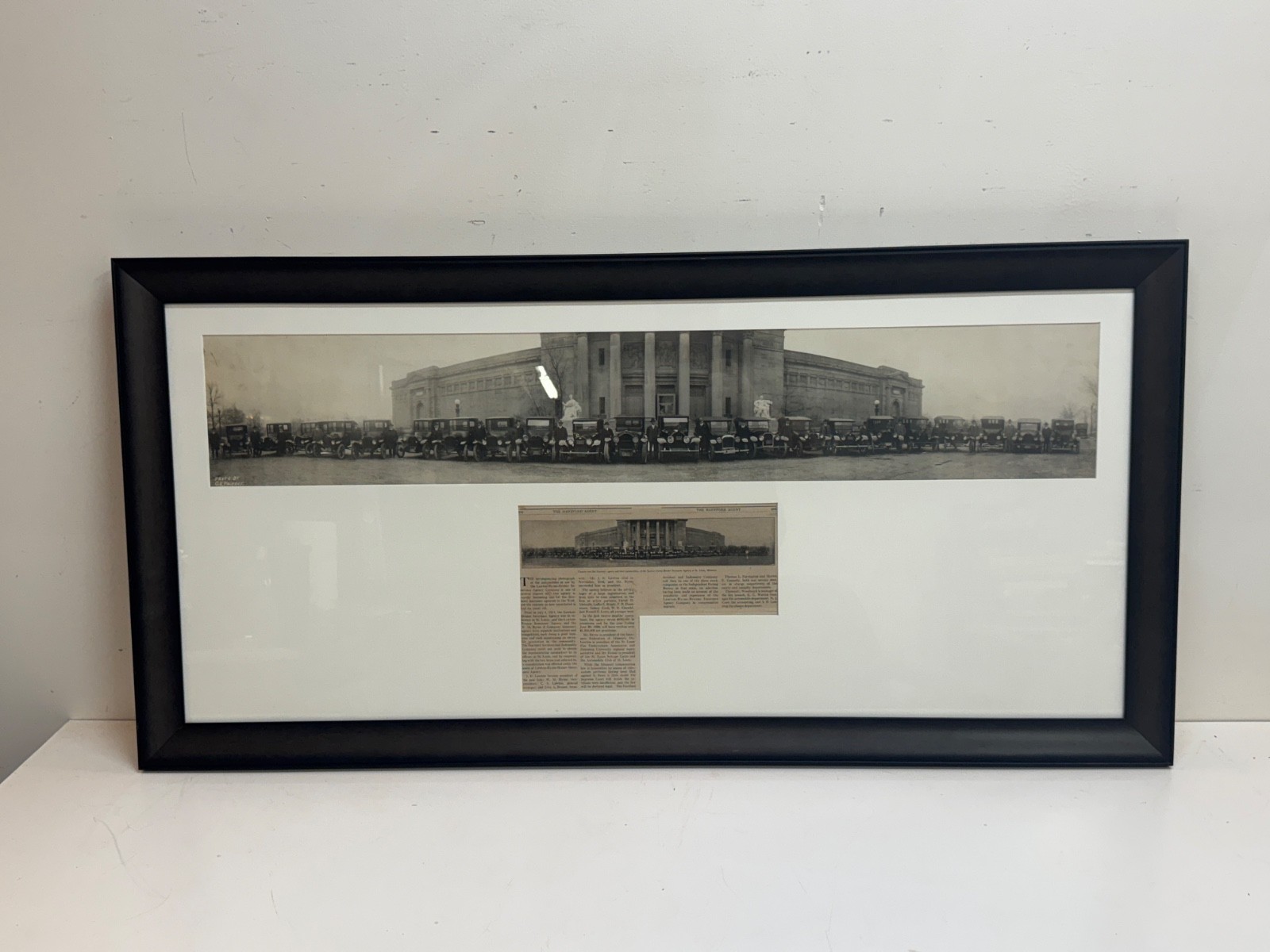 Antique Photograph of 22 Cars from 1914 Insurance Agency with Newsletter Framed