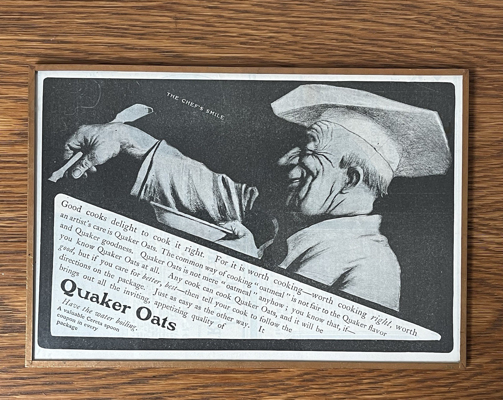 Vintage Quaker Oats Print Ad The Chef\'s Smile Framed