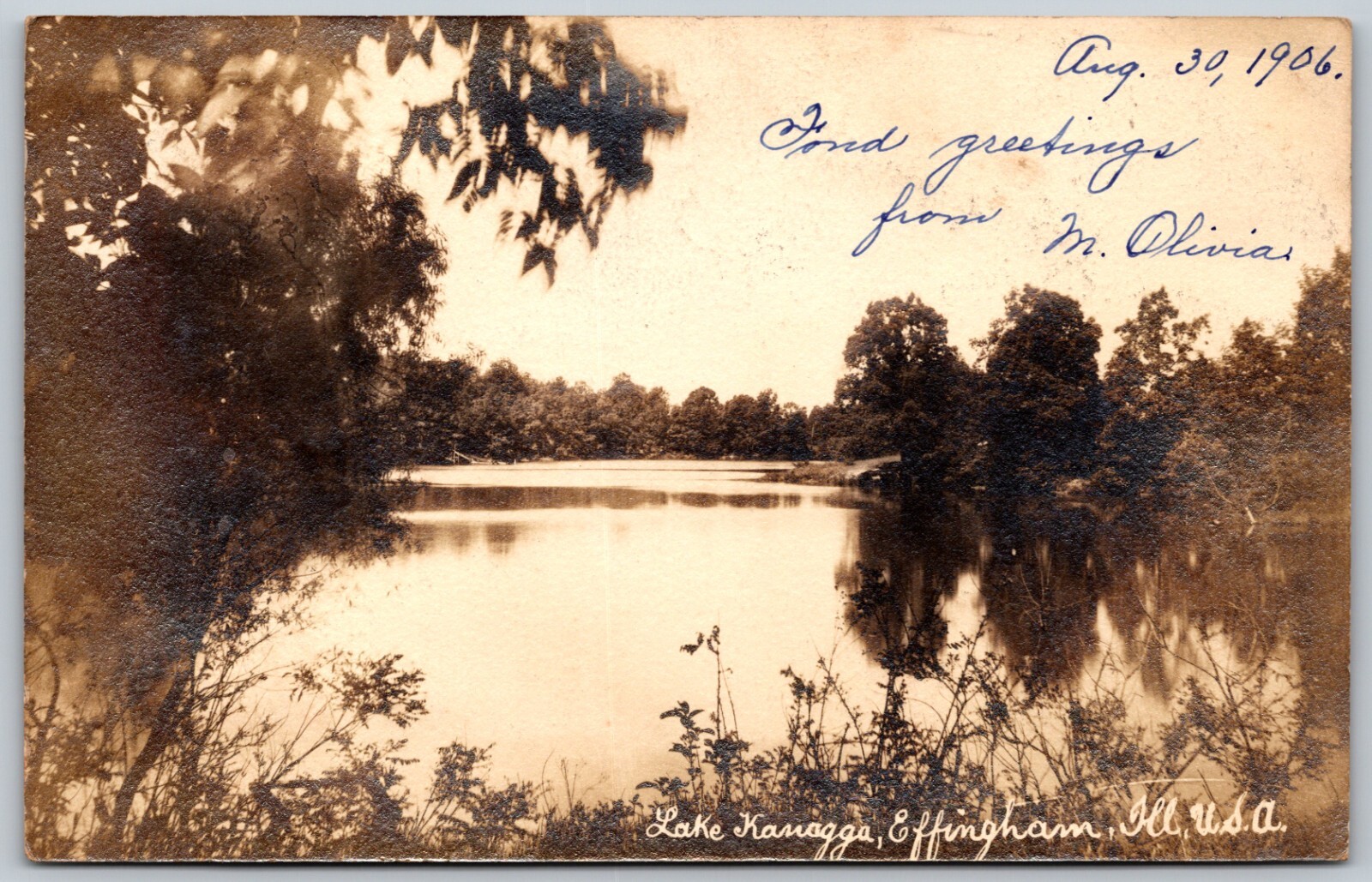 c1906 RPPC Lake Kanagga EFFINGHAM Illinois - Drained In 1990s - ANTIQUE Postcard