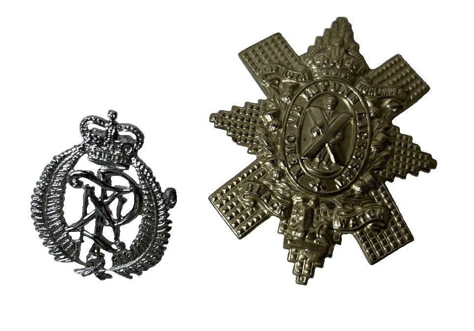 Lot of 2 Vintage British Military Cap Badges Royal Highlanders Scottish Insignia