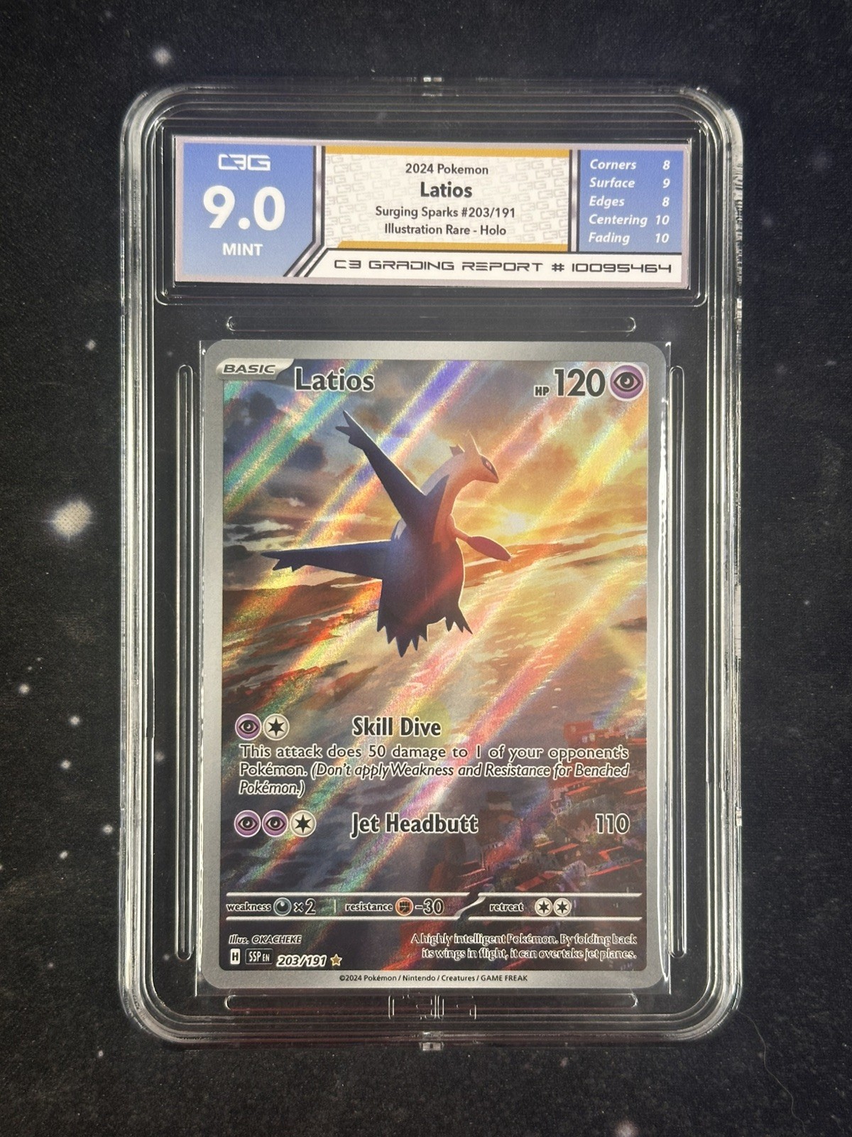 2024 Surging Sparks Latios 203/191 Illustration Rare Holo - C3 Grading 9