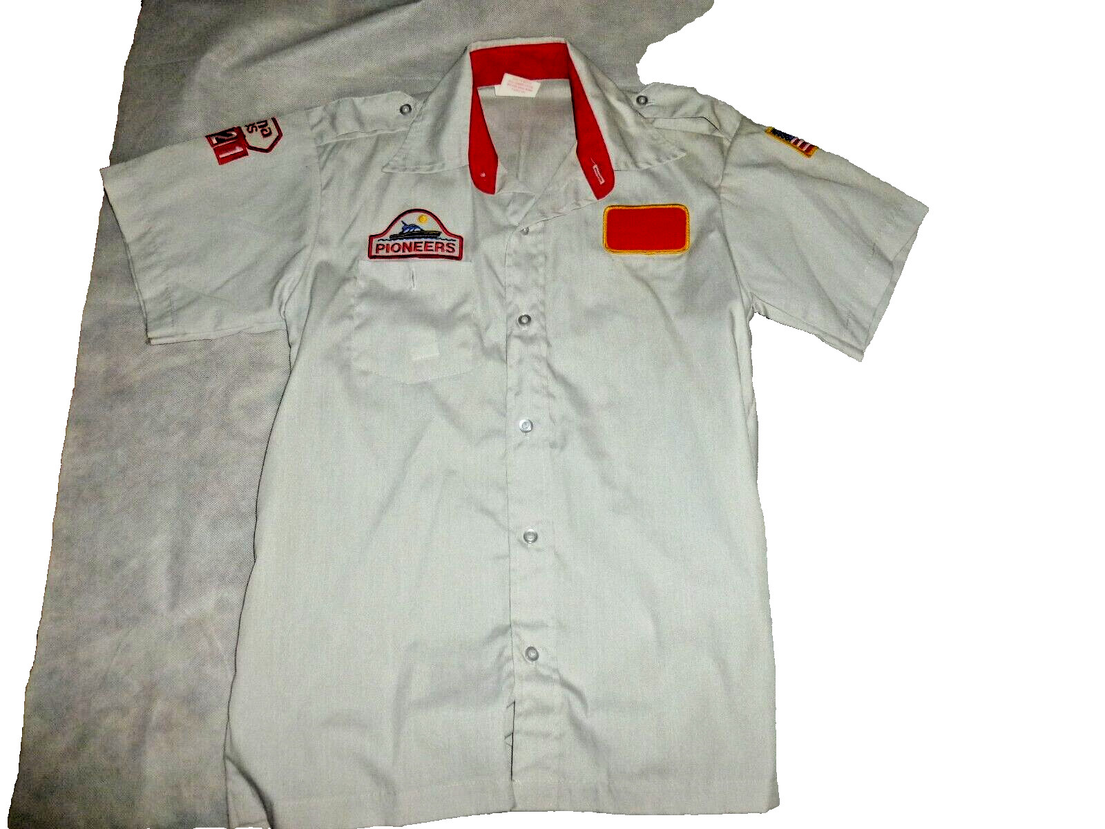 VINTAGE Gray AWANA Clubs Uniform Shirt Guards Patches Womens sz 34 Small