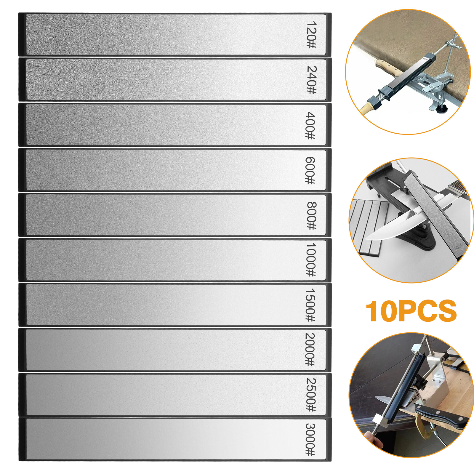 10pcs 120-3000Grit Diamond Sharpening Stone Set Pocket Knife Sharpener Whetstone