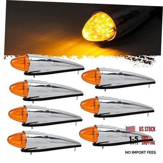 7PCS 17 LED Torpedo Cab Lights Chrome Amber LED Top Cab Marker Roof Running