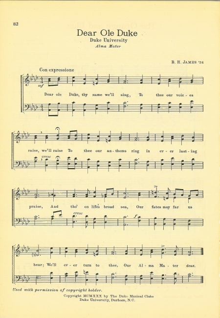 DUKE UNIVERSITY vintage original song sheet c1932 