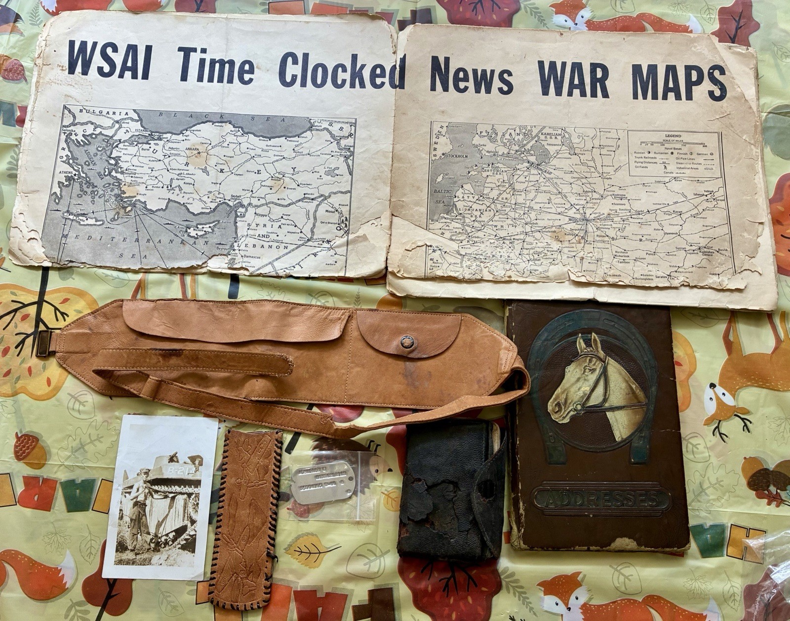 WWII US Army Named Serviceman Grouping Dog Tag Photo Prayer Book War Maps