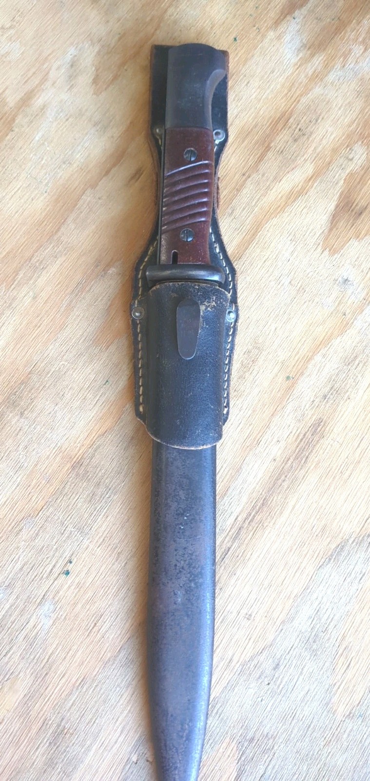 WWII German K98  W.K.C. Mauser Bayonet With  Steel Scabbard & Leather Frog