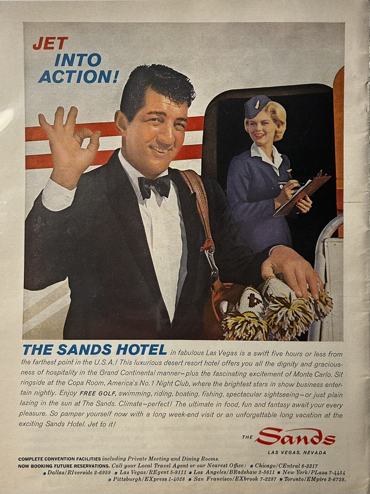 1961 The Sands Hotel Las Vegas Vintage Magazine Ad Jet Into Action