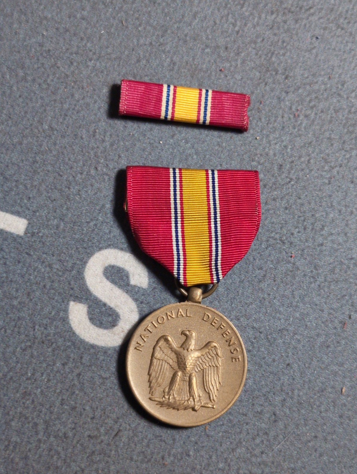 Vintage United States National Defence Service Medal Mini Miniature With Ribbon