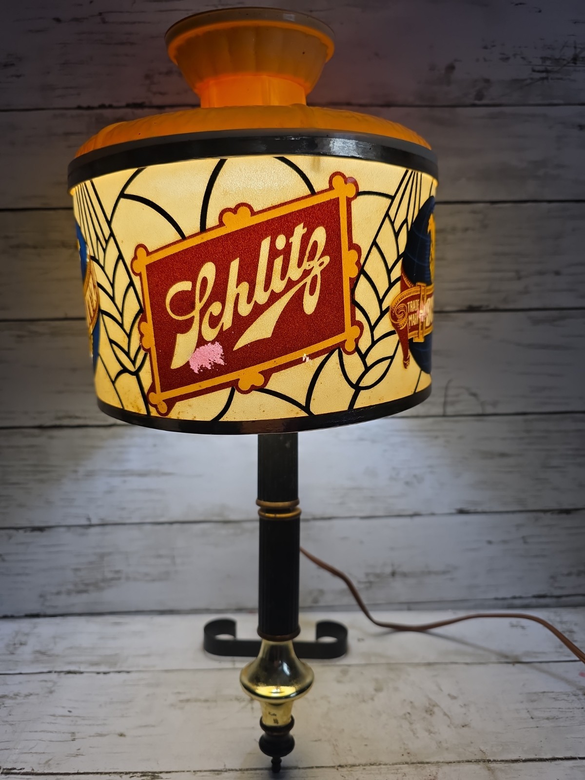 Vintage Schlitz Beer Wall Sconce Lamp Light Sign Faux Stained Glass Bar Decr 70s
