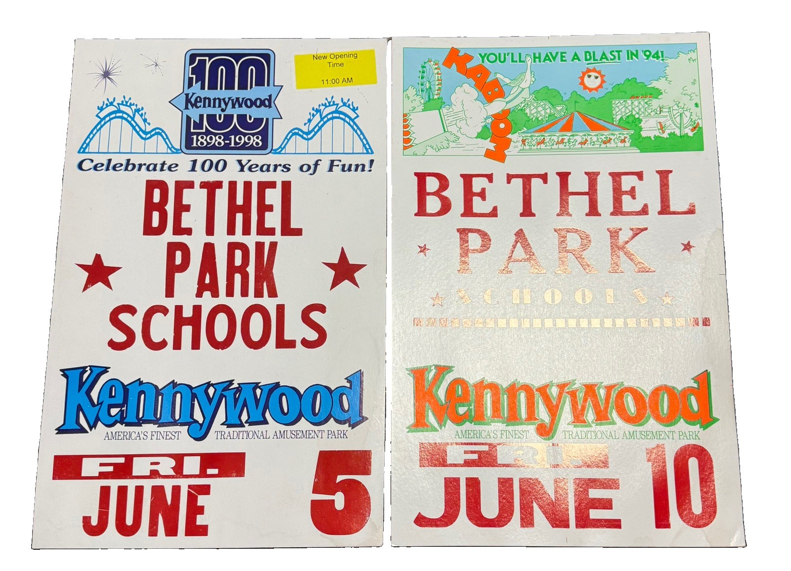Kennywood Park School Picnic Poster Lot Bethel Park 1994 & 1998 Vintage Sign