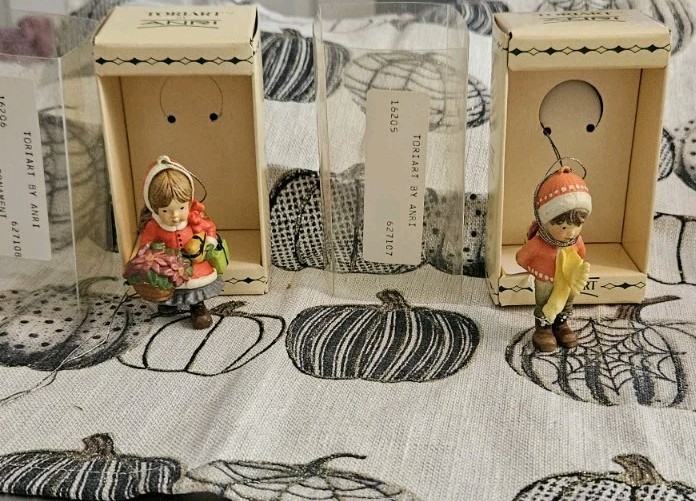 Vintage Toriart By Anri Ornaments 2 W Boxes Little Girl & Little Boy