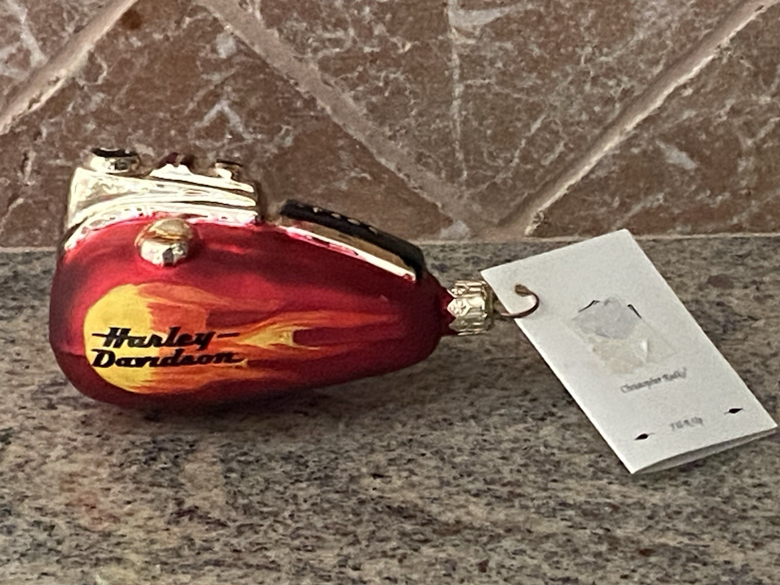 Vintage 1998 Christopher Radko Harley Davison Gas Tank Glass Ornament Flame NWT
