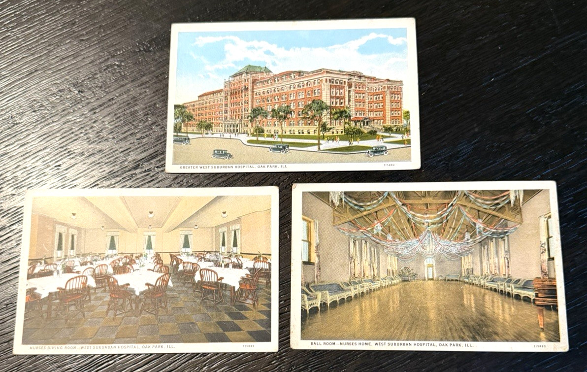 1920's West Suburban Hospital Postcards Lot of 3 Nurses Home Oak Park, IL Unused
