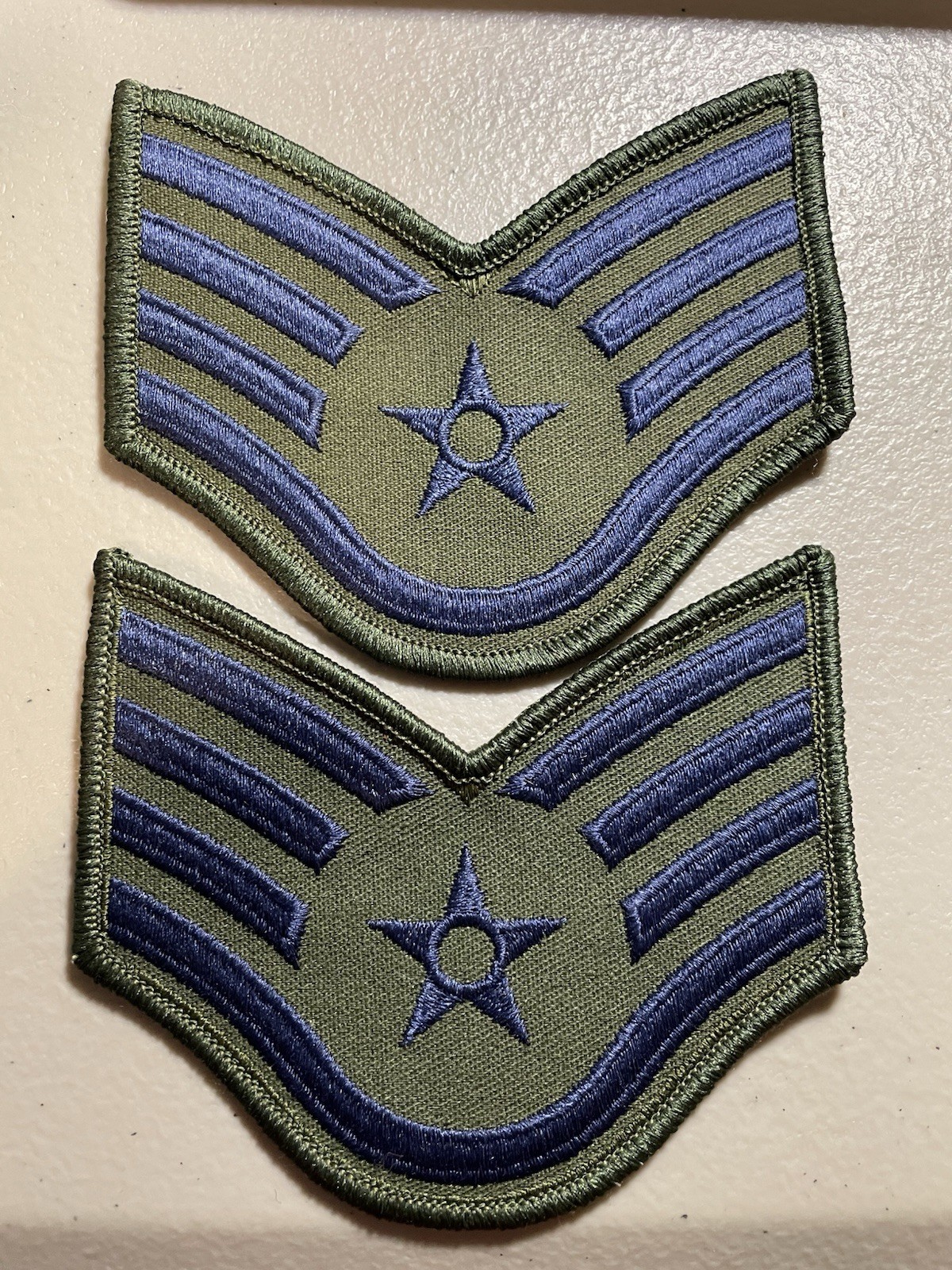 1960-70s Vietnam USAF Air Force  Subdued Chevron Patch Blue w/OD Staff Sergeant