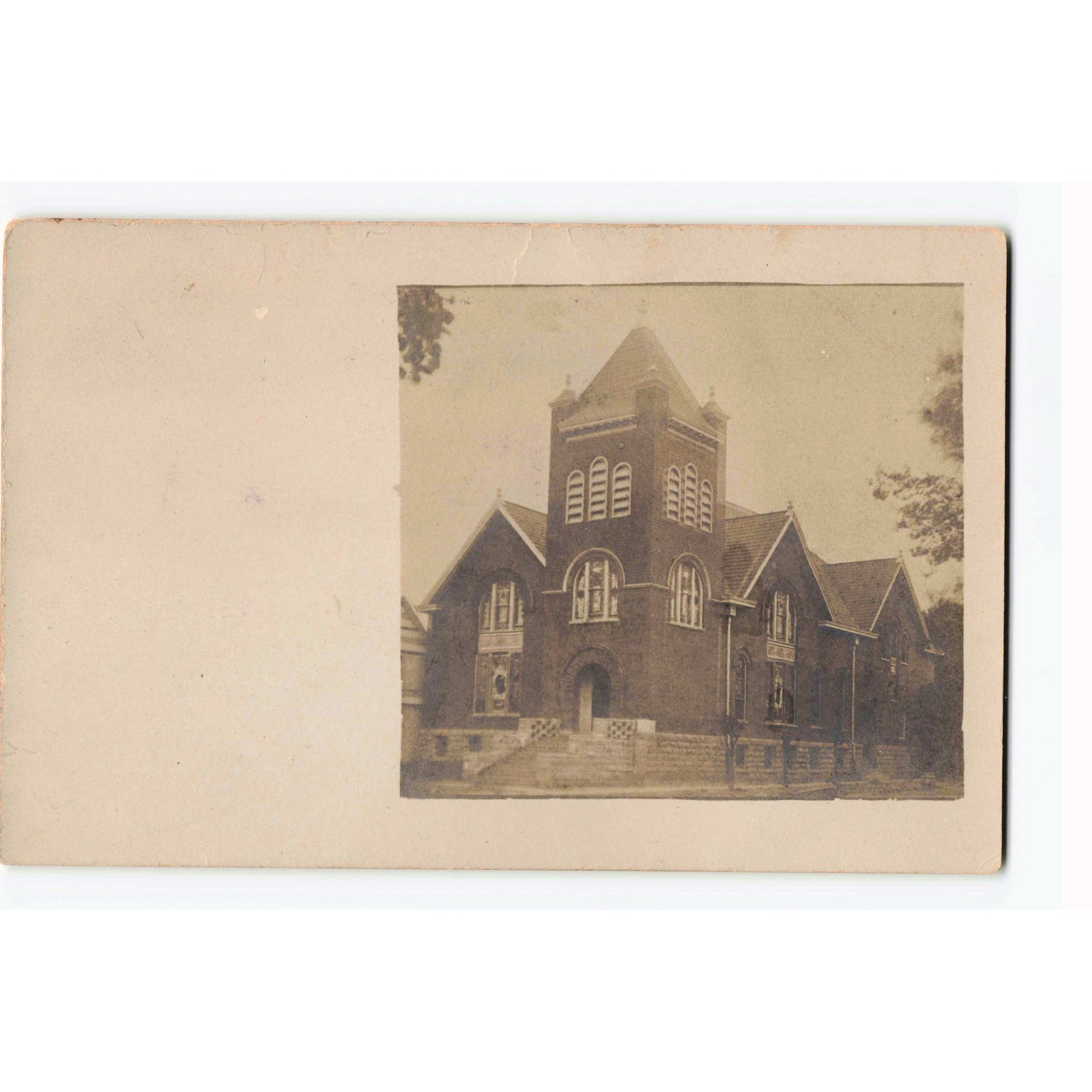 RPPC c1905 Brick Church Bell Tower Undivided Back Real Photo Postcard Antique