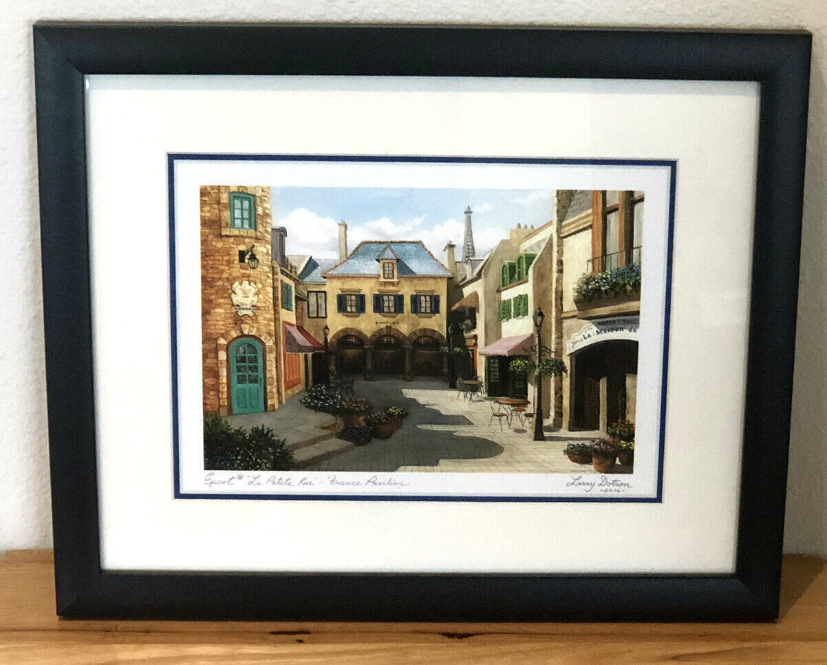 2016 LARRY DOTSON DISNEY EPCOT LA PETITE RUE FRANCE PAVILION FRAMED SIGNED PRINT