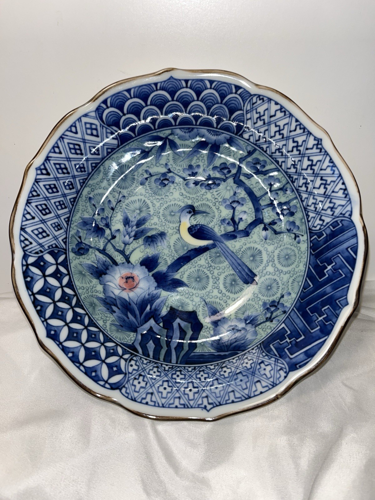 Vtg Japanese Arita-Yaki  (Genshou) Blue & White Hand Painted Porcelain Deep Bowl