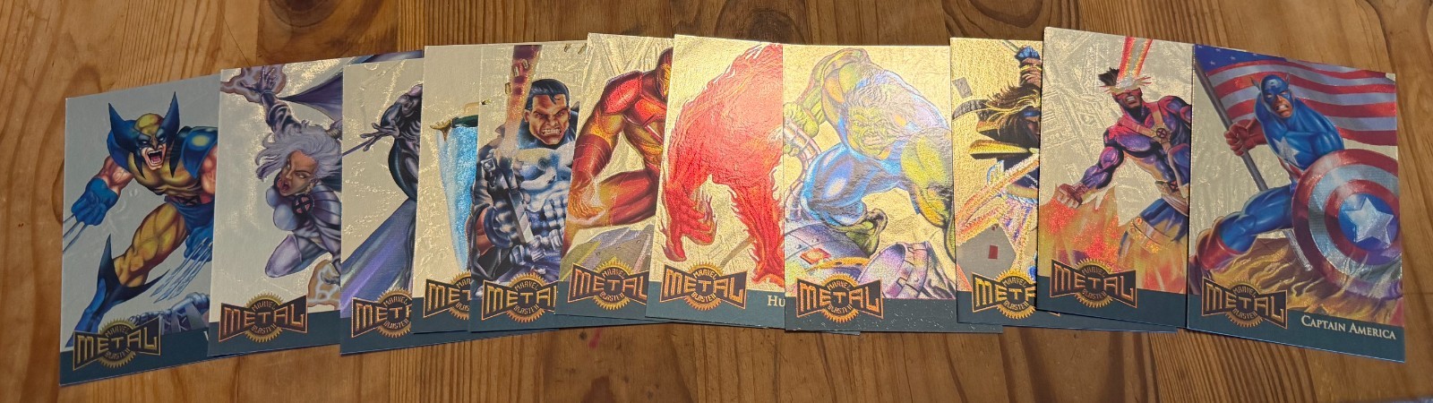 LOT of 11 ~ 1995 Marvel Metal Gold Blasters Iron Man Hulk Wolverine Cpt America+