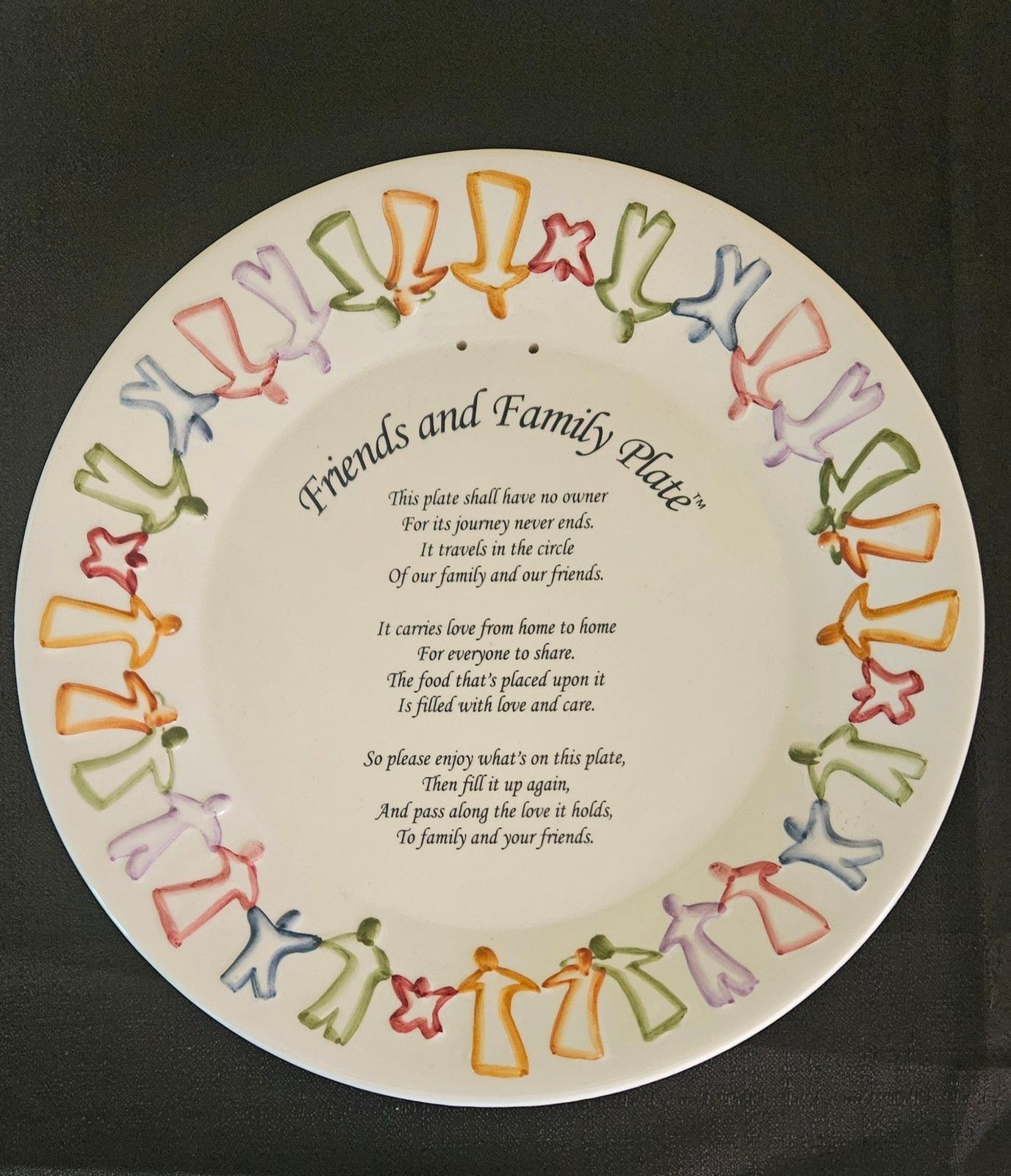 Vintage 2003 Friends and Family Giving Plate Wall Hanging Decor w/Ribbon Holes