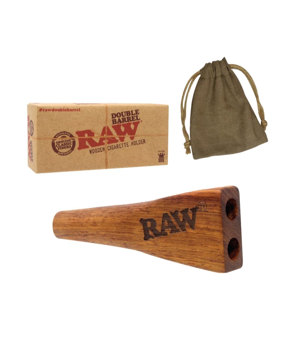 RAW Double Barrel Wooden Cigarette Holder King Size Tobacco Pipe New Authentic