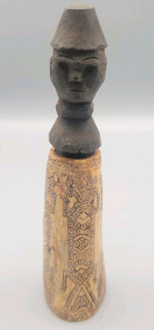 Antique Indonesian Shaman's Medicine Container Hand Carved Bone Wood Dayak/Batak