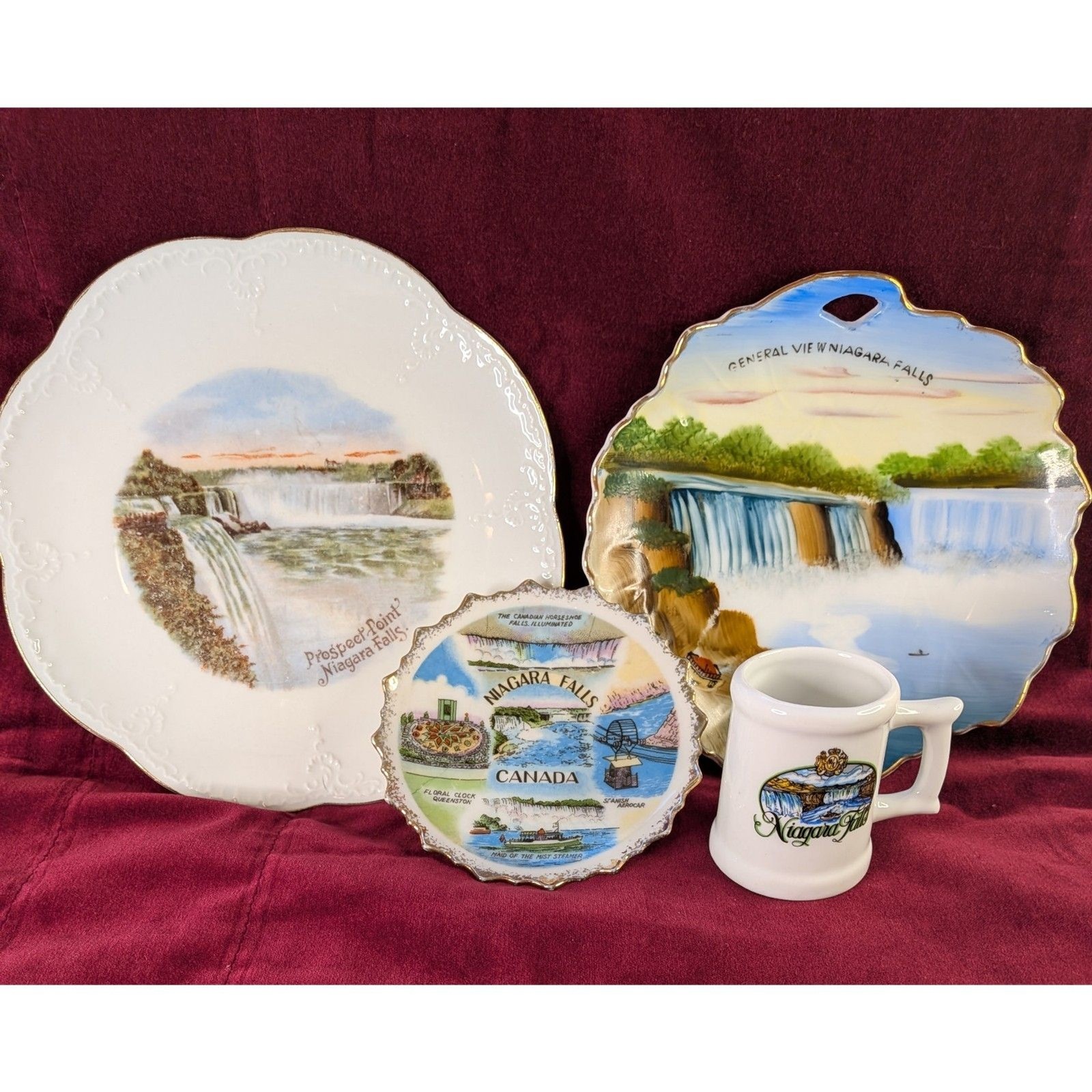 Vintage Niagara Falls Souvenir Lot - 4pc Antique Carlsbad Austria Plate & Mug