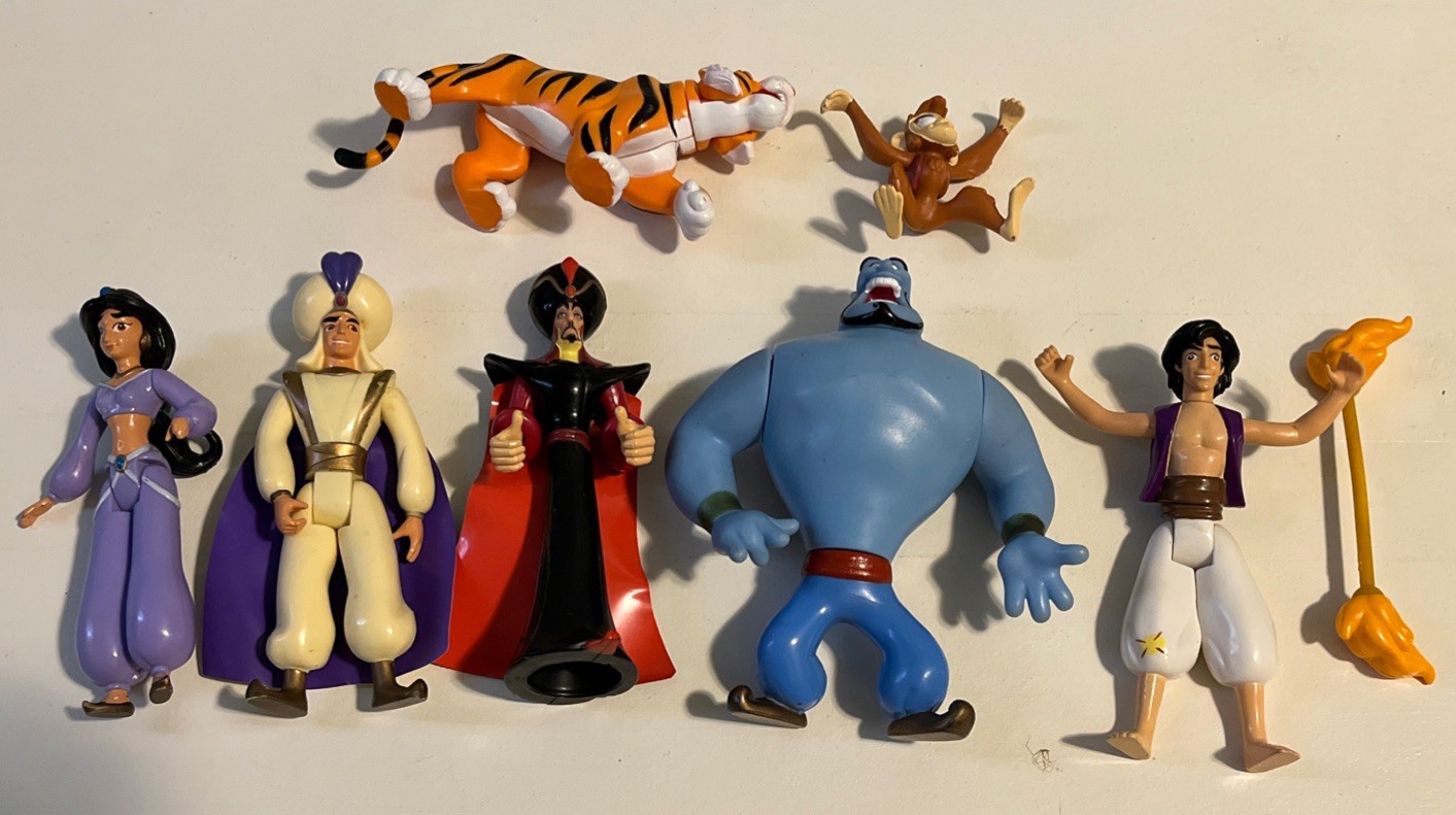 Vintage 1990s 7 Mini Disneys Aladdin Including Genie & Jasmine Rare mini Figures
