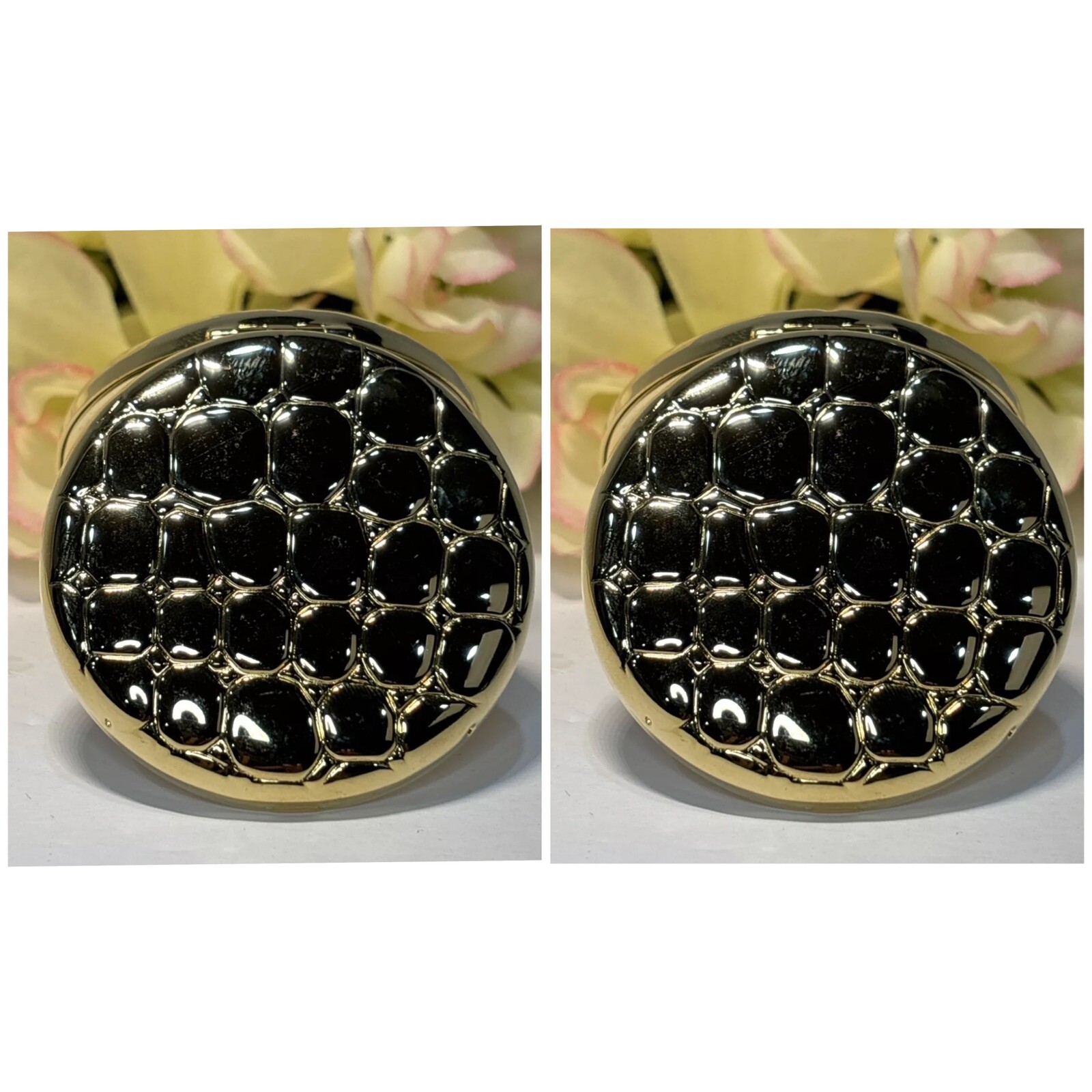 2 X Estee LAUDER GOLD REPTILE ALLIGATOR LUCIDITY FACE POWDER COMPACT (EMPTY New