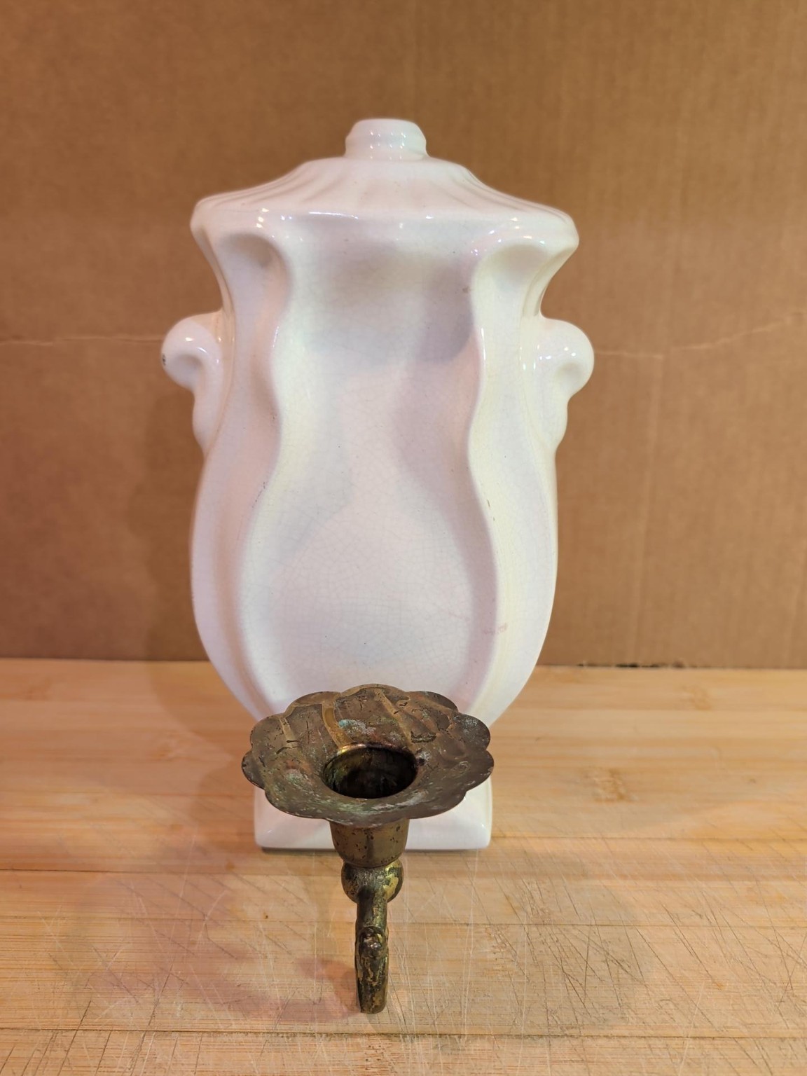 Vintage Pink Porcelain Ceramic Wall Candle Sconce Brass Holder Ornate