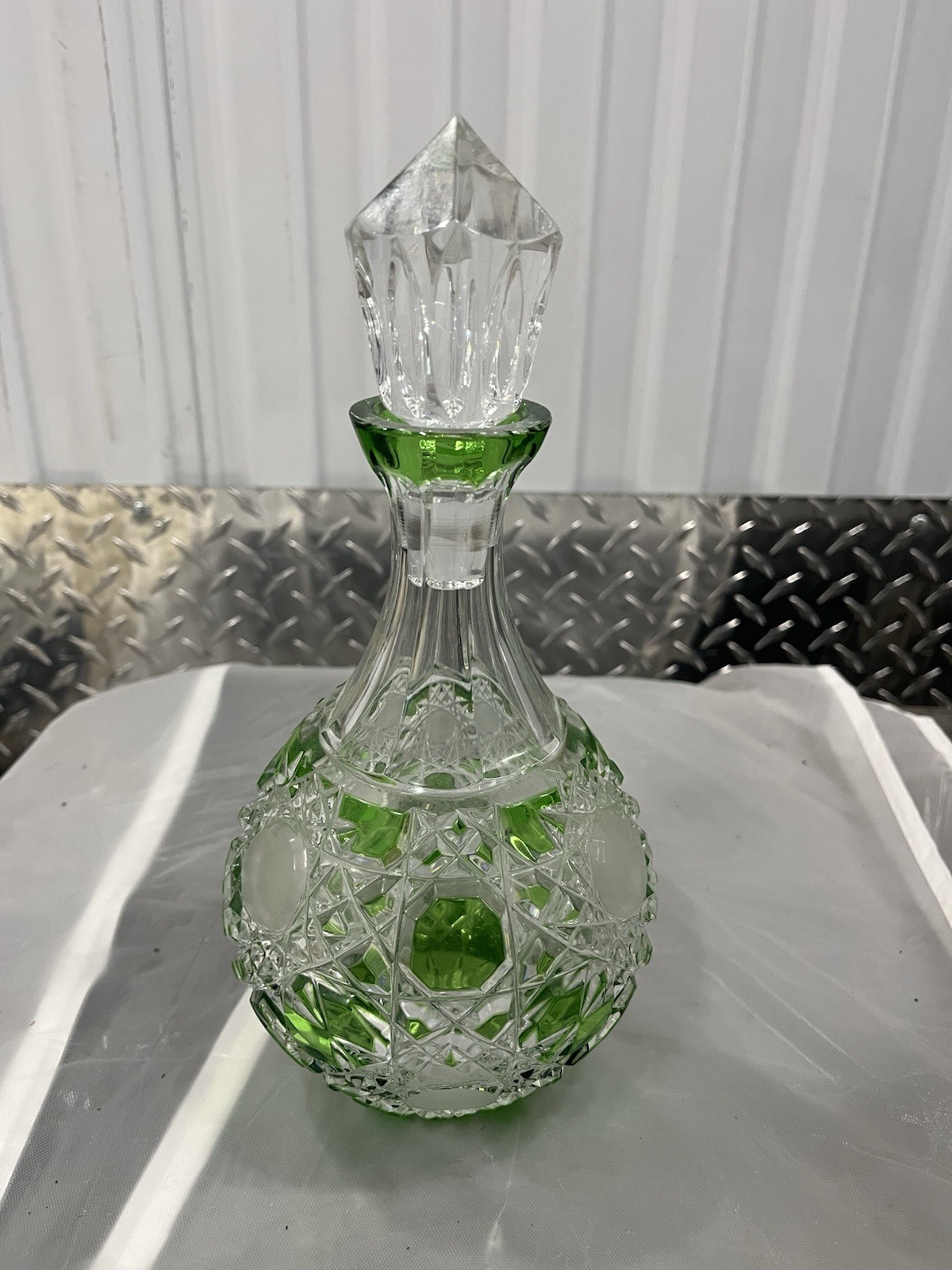 Caesar Crystal Bohemiae Green Lead Crystal Decanter w/ Stopper Czech
