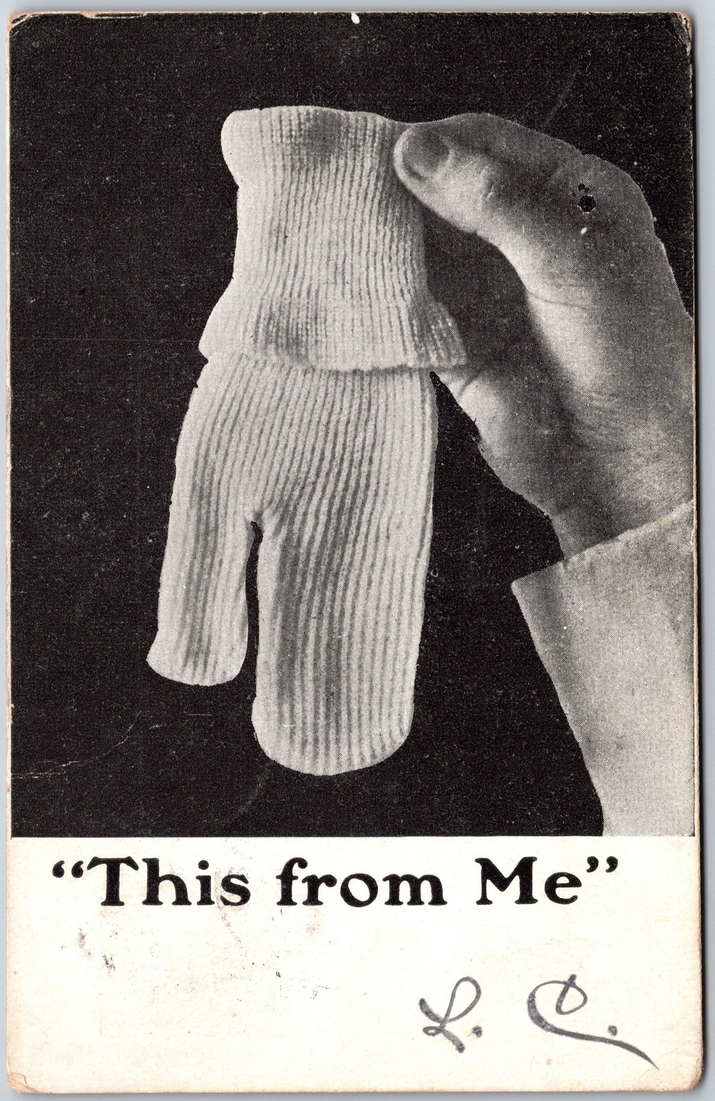 This From Me, 1907 Hand Holding Knitted Garment Sepia Photo, Vintage Postcard