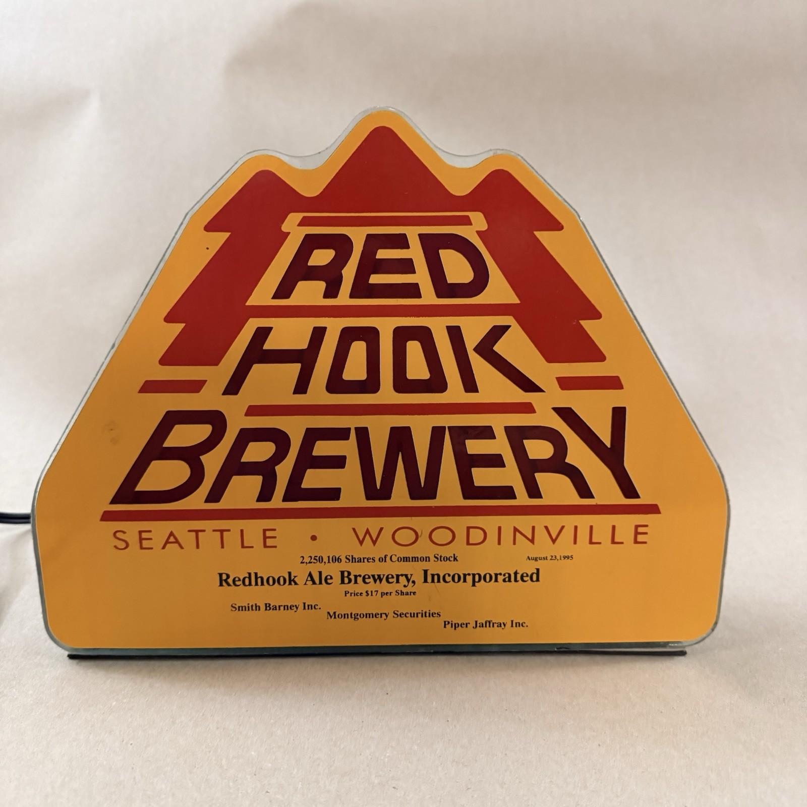 Vintage 1995 Redhook Ale Brewery IPO Stock Commemorative E-Glas Light Sign Bar