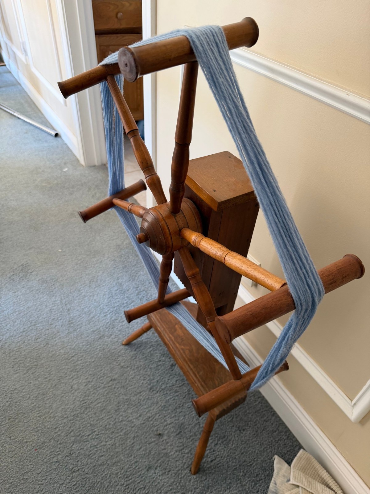 Antique Wooden Yarn Winder Historically Known As A Spinner\'s Weasel Or Skein Ree