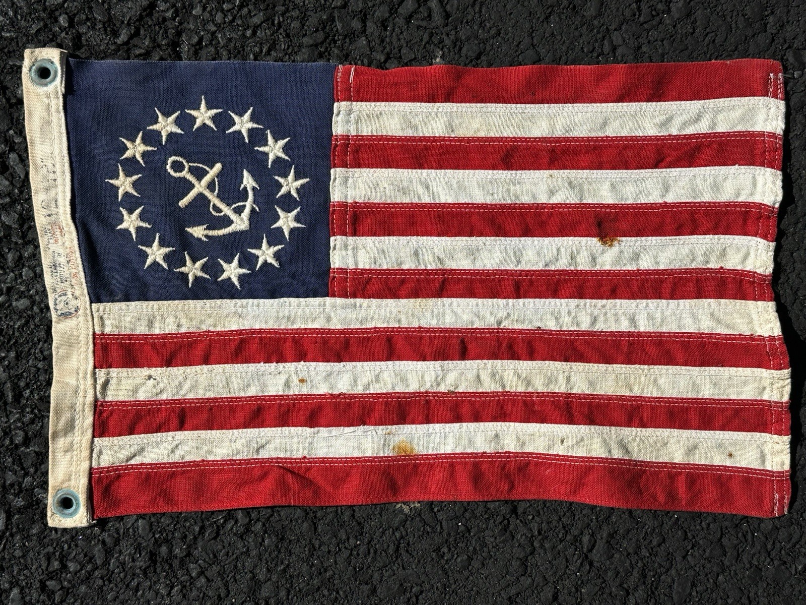 VTG WW2 ERA BULLDOG U.S. Yacht Ensign Flag 12x18 100% Cotton Bunting 13 Star