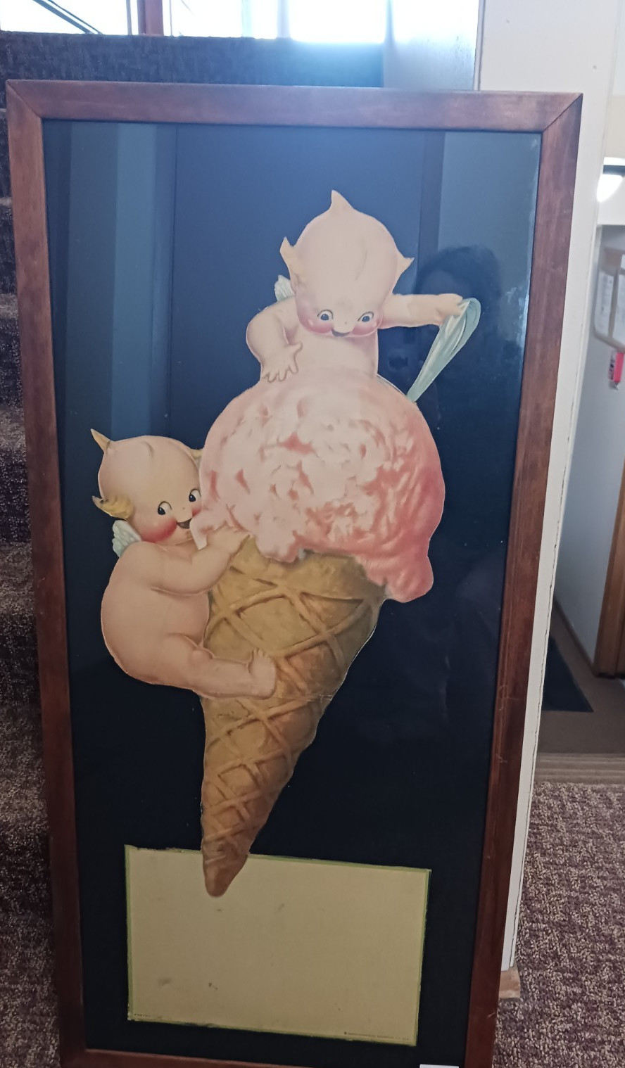 Antique Vintage Kewpies Rose O'Neill Ice Cream Diecut litho c. 1920 Large framed