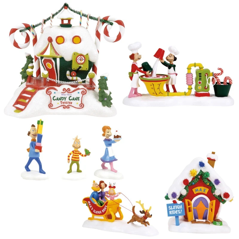 Dept 56 NEW 2026 GRINCH VILLAGE SET  Candy Cane & Crew, Max\'s Sleigh, Who Friend